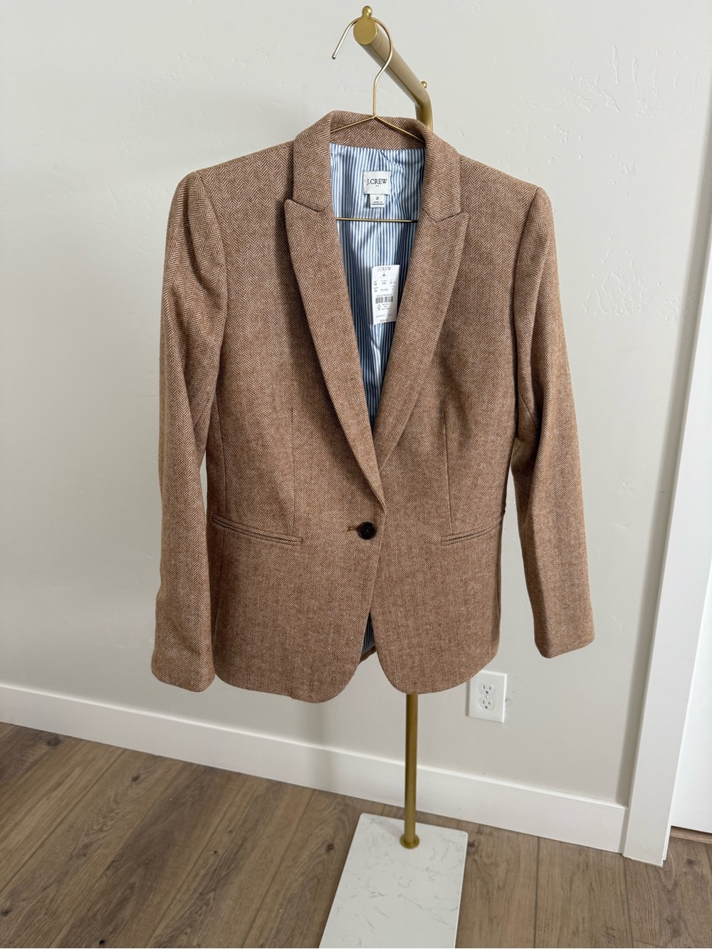 J.Crew Schoolboy Herringbone Wool Camel/Tan Blazer Size 2 NWT